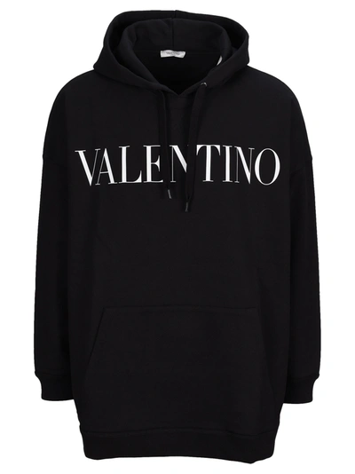 Shop Valentino Logo Print Hoodie In Black+white