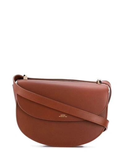 Shop Apc Sac Demi-lune Brown Leather Crossbody Bag In Beige