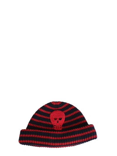 Shop Alexander Mcqueen Striped Knit Hat In Rosso