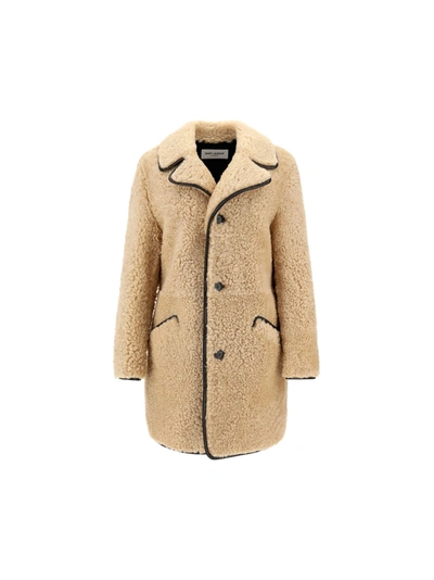 Shop Saint Laurent Coat In Corde/marron Fonce/c