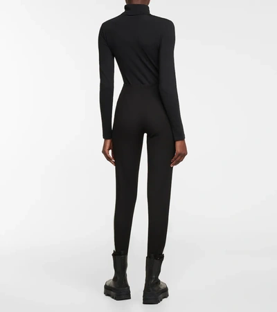 Moncler Black Stretch Fabric Leggings With Logo Patch In Black