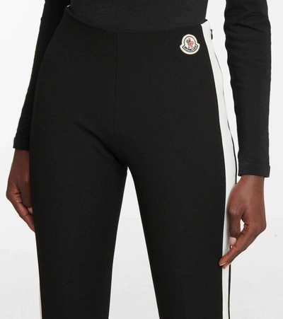 Moncler Black Stretch Fabric Leggings With Logo Patch In Black