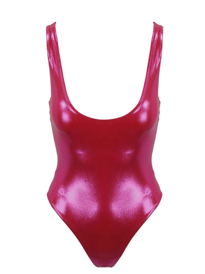 Shop Saint Laurent Metallic Sleeveless Bodysuit In Pink