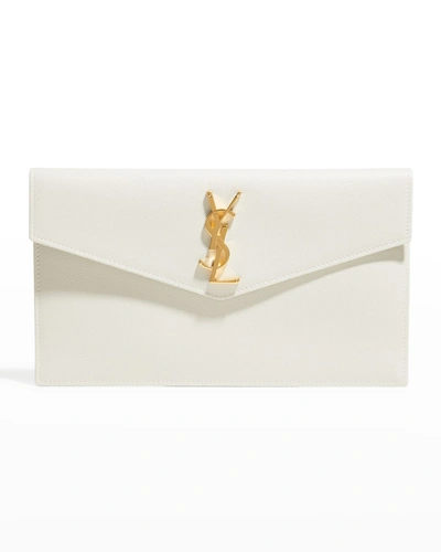 Shop Saint Laurent Uptown Ysl Pouch In Grained Leather In Cream