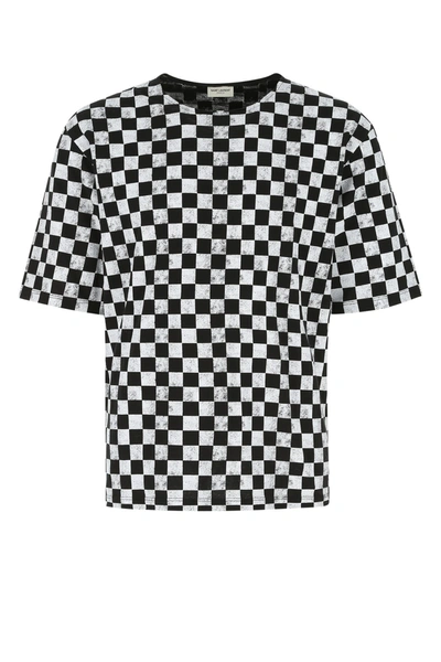 Shop Saint Laurent Printed Cotton T-shirt  Checked  Uomo M