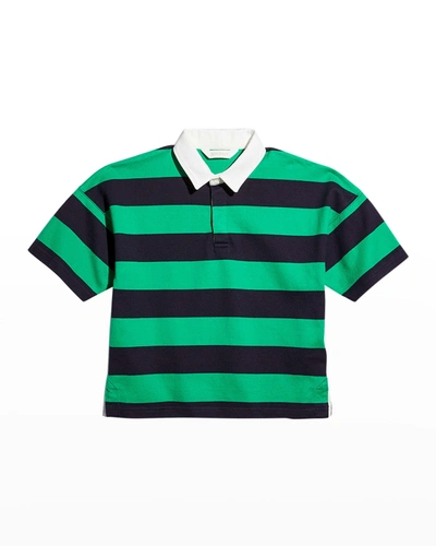 Shop Palm Angels Boy's Logo Striped Polo Shirt In Green White
