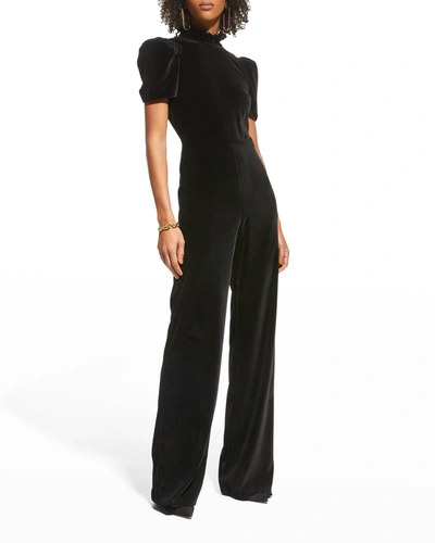 Shop Alice And Olivia Jorah High-neck Wide-leg Jumpsuit In Black