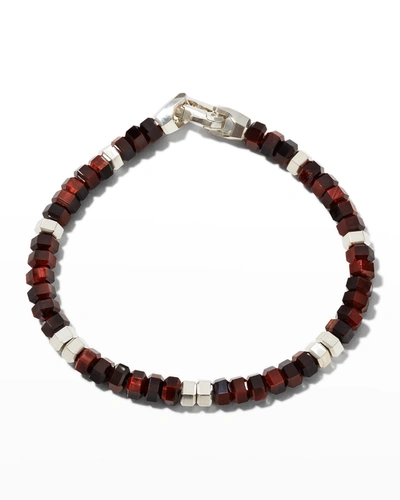 David Yurman Men's Hex Bead Bracelet In Sterling Silver In Red