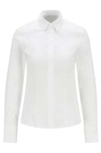 Shop Hugo Boss Slim-fit Blouse In Stretch Cotton-blend Poplin In White