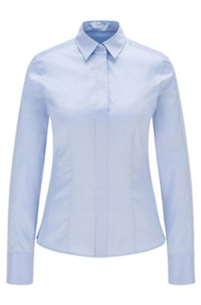Shop Hugo Boss Slim-fit Blouse In Stretch Cotton-blend Poplin In Light Blue