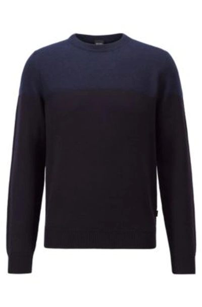 Shop Hugo Boss Crew-neck Sweater In Virgin Wool With Brushed Panel- Dark Blue Men's Sweaters Size S