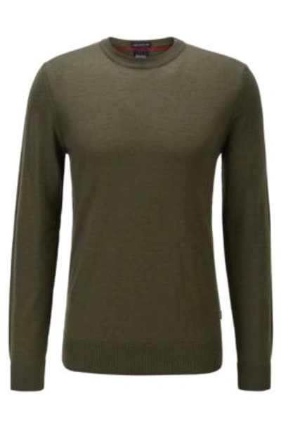 Shop Hugo Boss Wool Blend Sweater With Striped Detail In Light Green