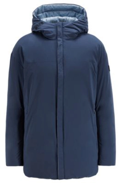 Shop Hugo Boss Reversible Oversize Down Jacket In Water-repellent Fabric- Dark Blue Men's Down Jackets Size M