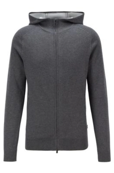 Shop Hugo Boss Zip Through Jacket In Cotton, Virgin Wool And Cashmere In Grey