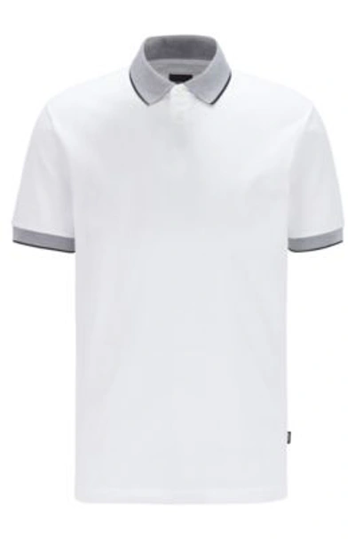 Shop Hugo Boss Cotton Polo Shirt With Embroidered-logo Collar- White Men's Polo Shirts Size L