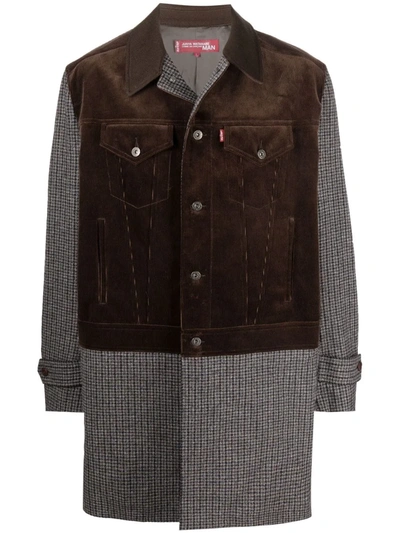 Shop Junya Watanabe Panelled Corduroy Jacket-coat In Brown