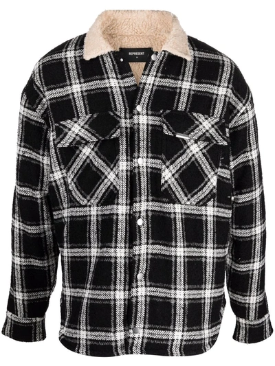 Shop Represent Plaid Shearling-collar Jacket In Black