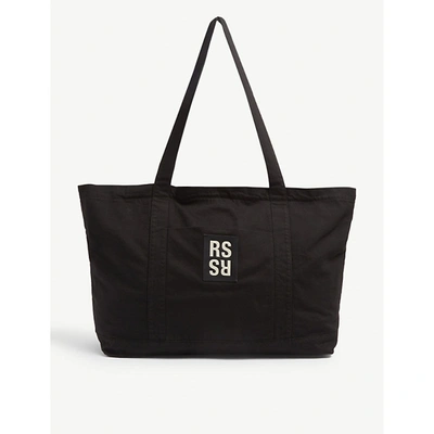 Shop Raf Simons Womens Black Logo-patch Denim Tote Bag 1 Size