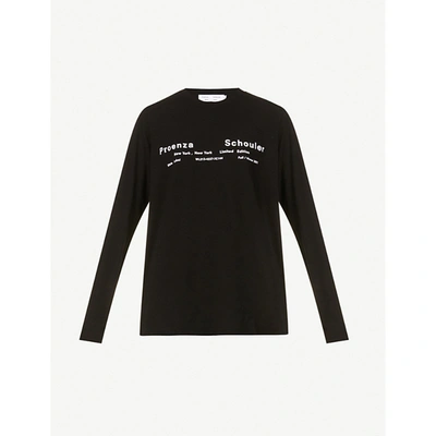 Shop Proenza Schouler White Label Womens Black Logo-print Long-sleeved Stretch-cotton Top M