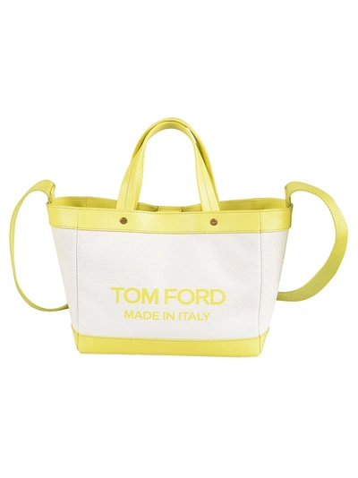 Shop Tom Ford Logo Tote In White/yellow
