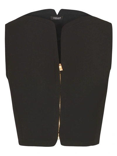 Shop Versace Cropped Zip Vest In Black
