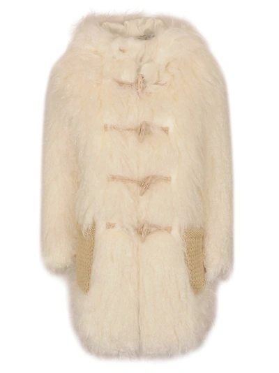 Shop Saint Laurent Fur Detail Duffle Coat In Beige