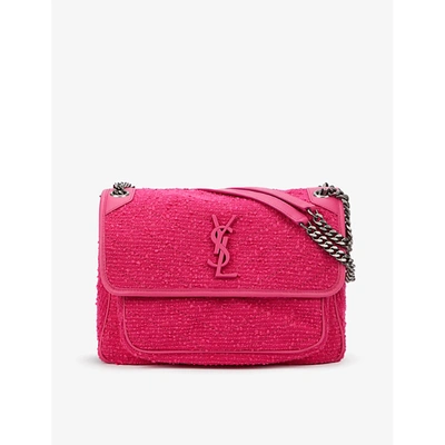 Saint Laurent Niki Medium Tweed Shoulder Bag in Pink