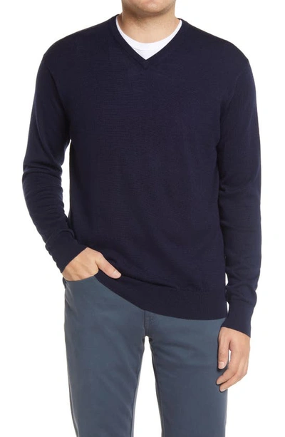 Shop Peter Millar Crown Wool & Silk V-neck Sweater In Navy