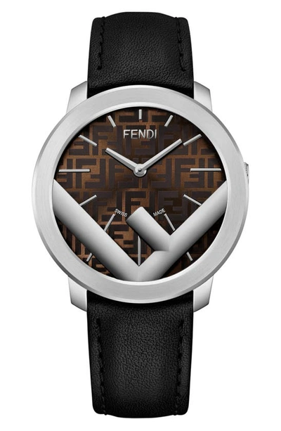 Shop Fendi Run Away Leather Strap Watch, 41mm In Stainless Steel