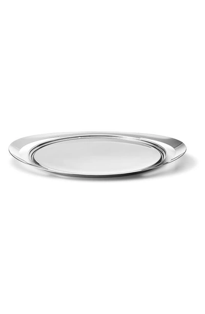 Georg Jensen Cobra Removable Leather Inlawy Stainless Steel Handle Serving Tray In Silver