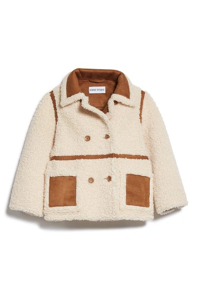 Shop Stand Studio Kids' Chloe Double Breasted Faux Shearling Jacket In Off White/ Tan