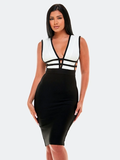 Shop Bebe Plunge Neck Bandage Dress In Black White00