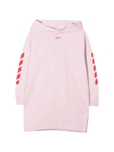 Shop Off-white Pink Dress With Hood And Red Print In Rosa/rosso