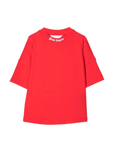 Shop Palm Angels Red T-shirt With White Print In Rosso/bianco