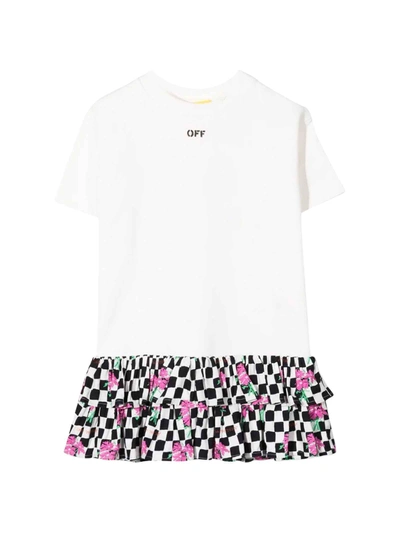 Shop Off-white White Dress With Multicolor Skirt  In Bianco/fucsia