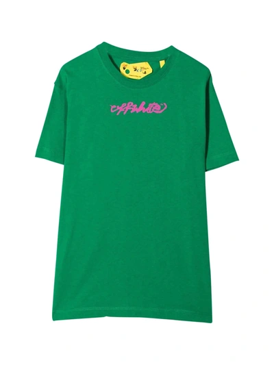 Shop Off-white Green T-shirt With Print In Verde/fucsia