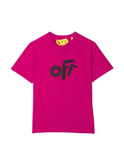 Shop Off-white Fuxia T-shirt With Black Print In Fucsia