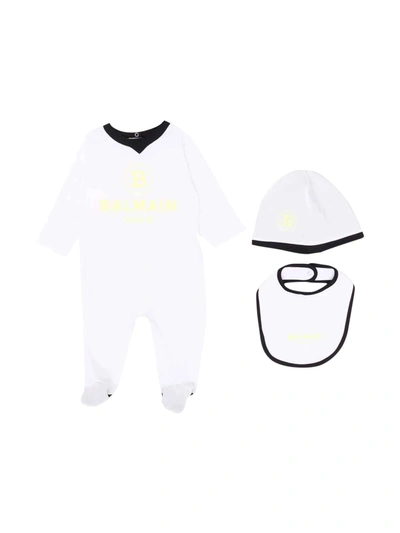 Shop Balmain White Newborn Set In Bianco/giallo