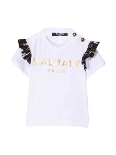 Shop Balmain Unisex White T-shirt In Bianco/oro