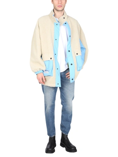 Msgm Reversible Sherpa Jacket With Logo Patch In Multi