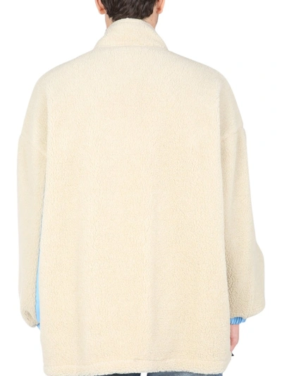Msgm Reversible Sherpa Jacket With Logo Patch In Multi