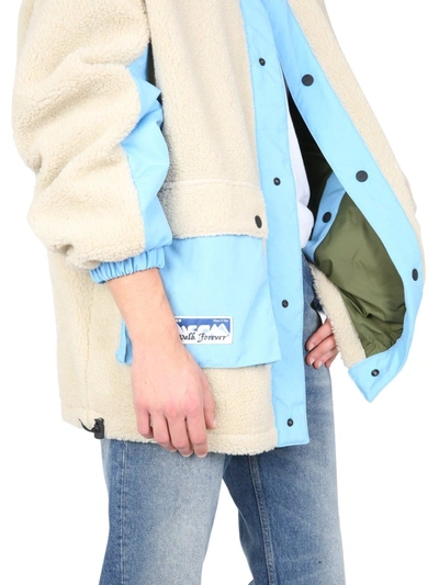 Msgm Reversible Sherpa Jacket With Logo Patch In Multi