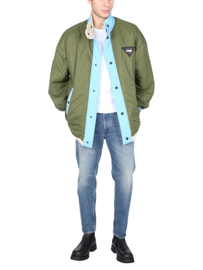 Msgm Reversible Sherpa Jacket With Logo Patch In Multi