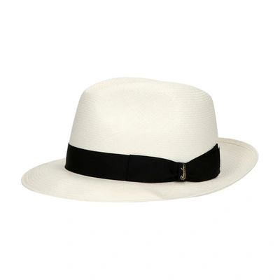 Shop Borsalino Fidel Extrafine Panama Medium Brim In White Black Hatband