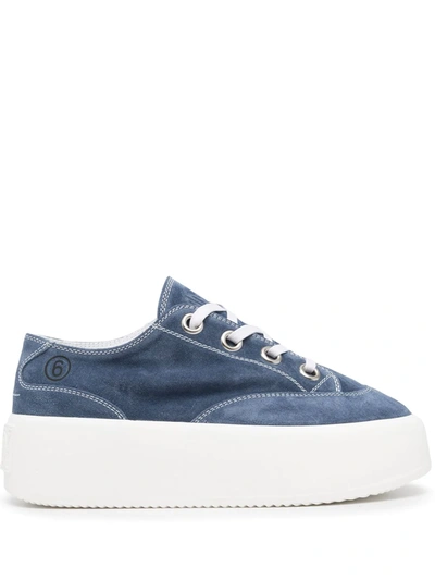 Shop Mm6 Maison Margiela Suede Flatform Sneakers In Blau