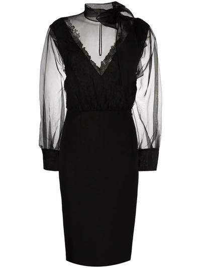 Valentino Pussy-bow Sheer Dress In Black