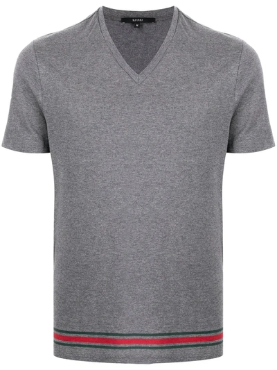 Shop Gucci Striped Border T-shirt In Grey