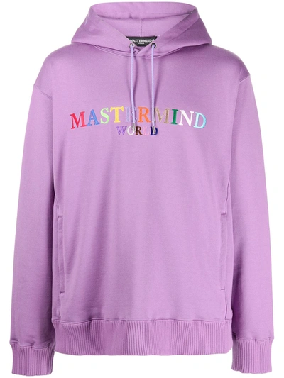 Shop Mastermind Japan Embroidered Logo Cotton Hoodie In Purple