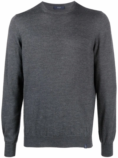 Shop Fay Crewneck Fine-knit Wool Jumper In Grey