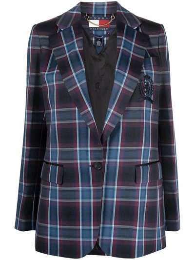 Shop Tommy Hilfiger Single-breasted Checked Blazer In Blue